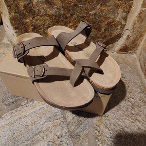 FITORY Women's Sandals Soft Cork Footbed Comfort Arch Support Size 8 NIB Brown